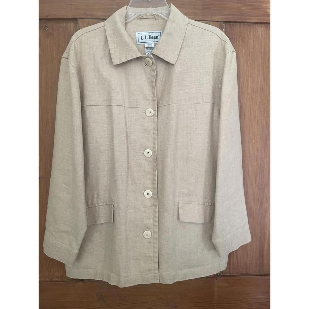 Women’s LL Bean Petite Tan Yellow Linen Blend Lined Jacket LP